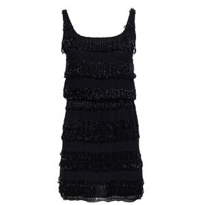 Alice & Olivia Black Beaded Fringe Mini Dress